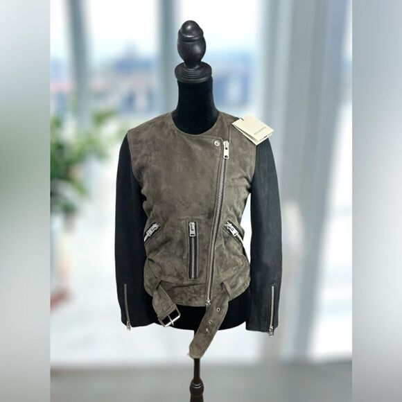 ALLSAINTS Jensen ColorBlock Leather Suede Biker Jacket Size 4 US 36 EU UK 8 - Picture 4 of 16